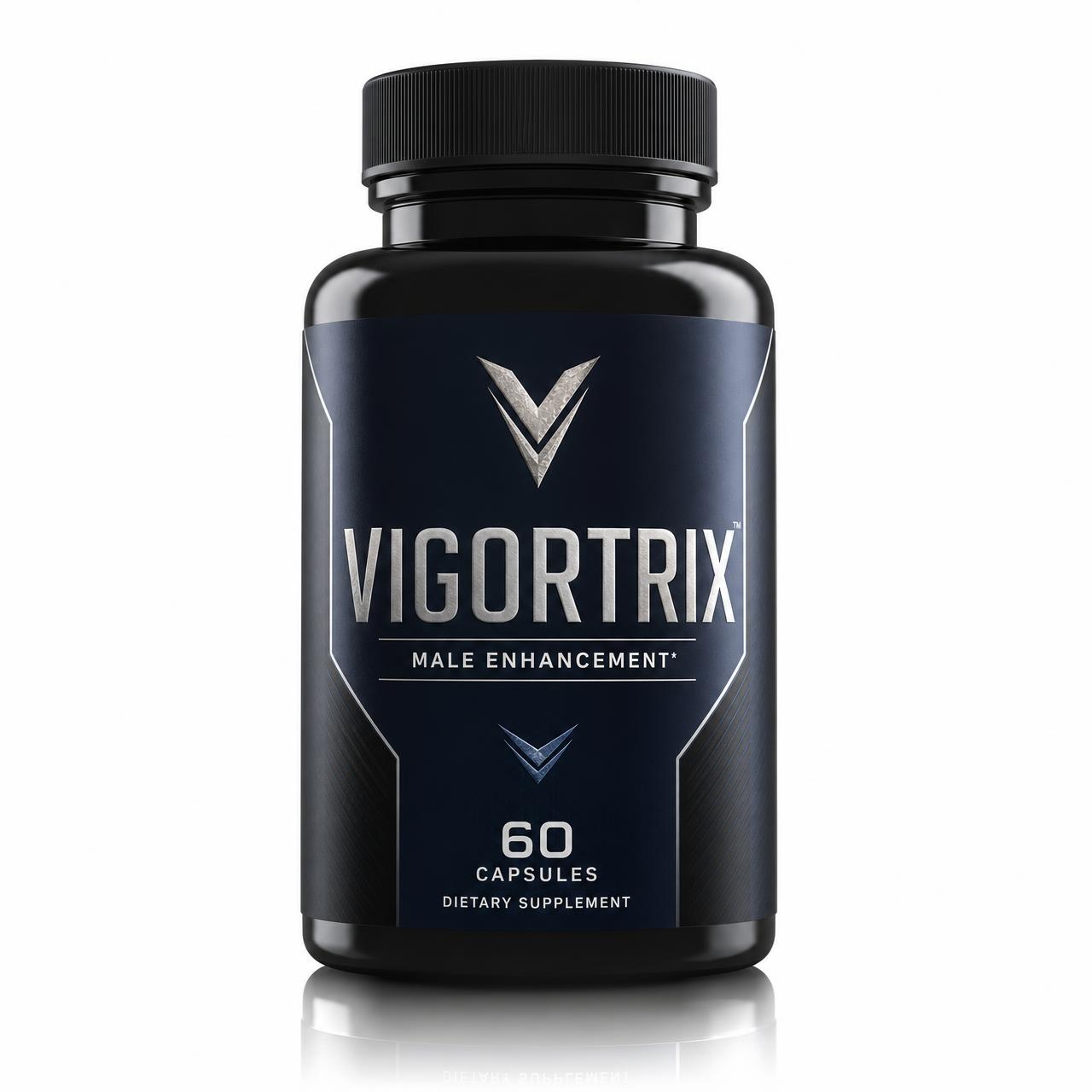 Vigortrix Male Enhancement bottle with 60 capsules, a men's vitality supplement
